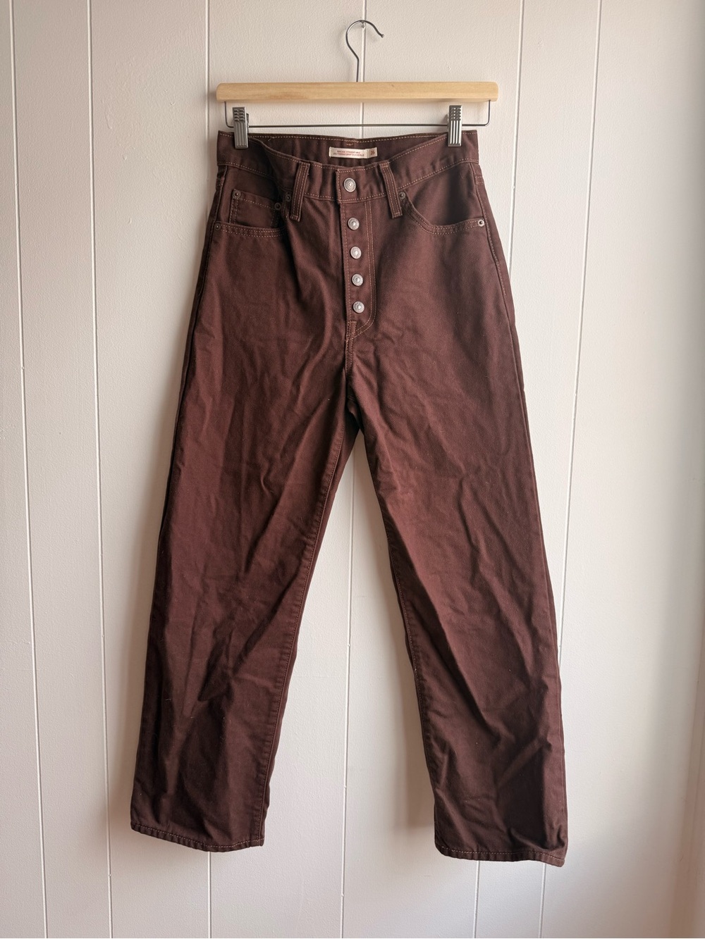 Brown High-Rise Button-Fly Pants